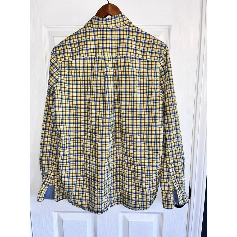Ralph Lauren Button Down Long Sleeve Shirt Boys‎ Sz XL 18-20 Yellow Blue Plaid